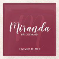 Burgundy Red Script Personalisiert Bridesmaids