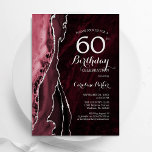 Burgundy Red Silver Agate 60. Geburtstag Einladung<br><div class="desc">Burgund und Silber agate 60. Geburtstagsfeier Einladung. Elegantes modernes Design mit dunkelroten Marsala Wine Aquarell-Hintergrund Marmorgeode,  Imitate Glitzer Silber und Typografie Drehbuch Schriftart. Die trendige Einladungskarte eignet sich perfekt für eine stilvolle Damenfeier. Gedruckte Zazzle Einladungen oder Sofortdownload digitalen druckbaren Vorlage.</div>
