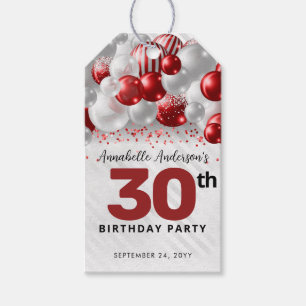 Burgundy Red Silver Balloon Glitzer Gunst Birthday Geschenkanhänger