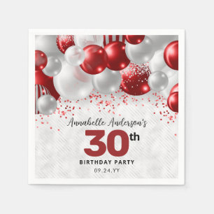 Burgundy Red Silver Balloon Glitzer Gunst Birthday Serviette