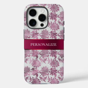 Burgundy Red Silver Floral iPhone 16 Pro Hülle