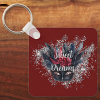 Burgundy Red Silver Glitzer Feathered Mask