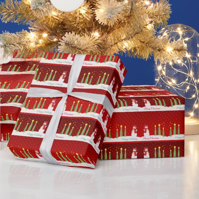Burgundy Red Snowman Geschenkpapier (Feiertage)