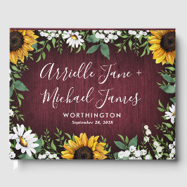 Burgundy Red Sunflower Greenerity Wreath Wedding Gästebuch