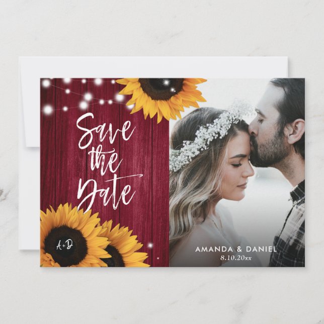 Burgundy Red Sunflower Save The Date Photo Cards (Vorderseite)