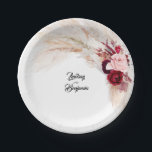 Burgundy Red Tropical Pampas Grass Wedding Pappteller<br><div class="desc">Pampasgras und Bordeaux-Blume Teller</div>