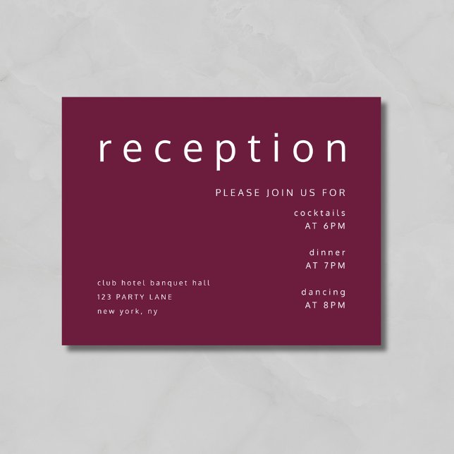 Burgundy Red Typografy Elegante Wedding Empfang Begleitkarte (Burgundy Red Typography Elegant Wedding Reception Enclosure Card)
