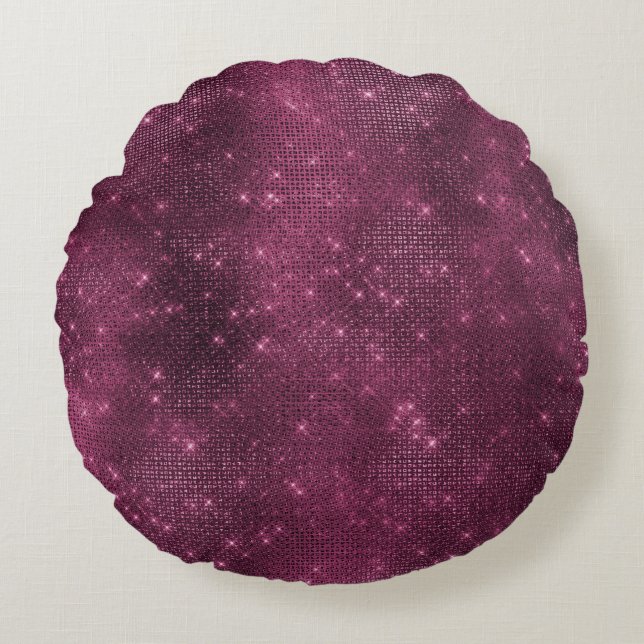 Burgundy Red und Silver Sparkle Rundes Kissen (Vorderseite)