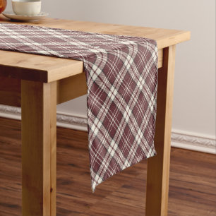Burgundy Red und Tan Madras Kariertes Muster Kurzer Tischläufer