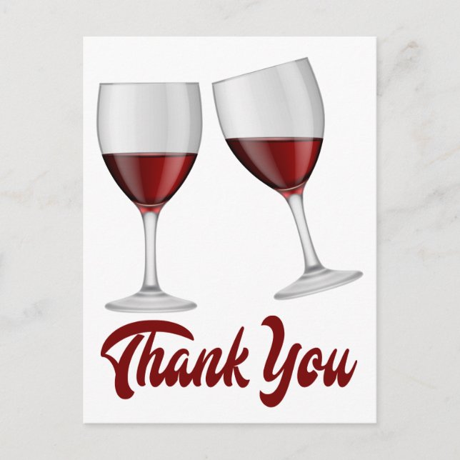 Burgundy Red Vielen Dank Wein / Champagner Brille Postkarte (Vorderseite)