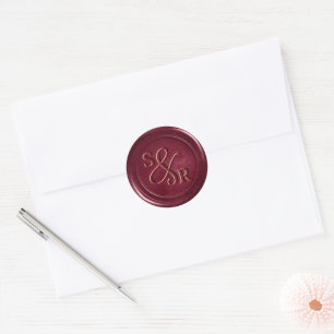 Burgundy Red Wachs Siegel Aufkleber mit Initialen