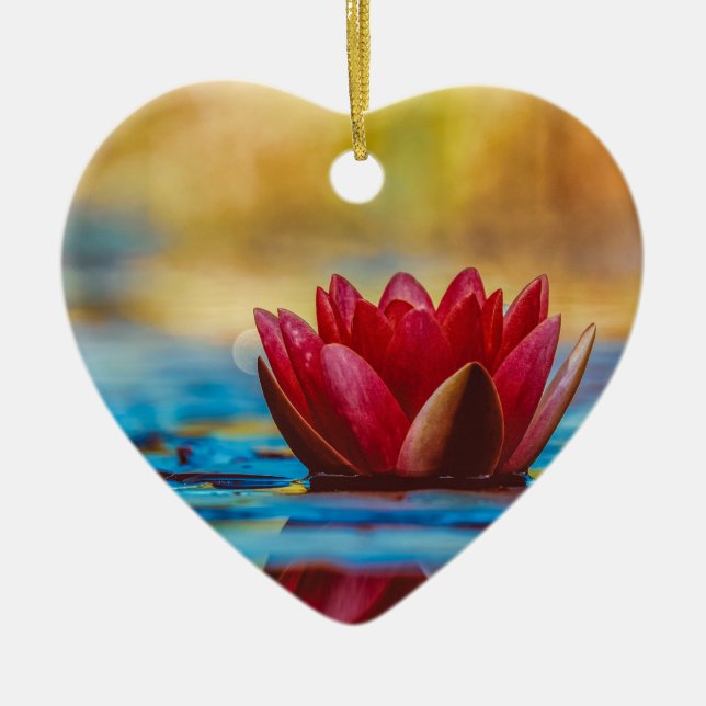 Burgundy Red  Water Lily Keramik Ornament (Vorne)