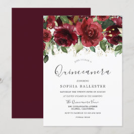 Burgundy Red Watercolor Blume Quinceanera Party Einladung