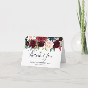 Burgundy Red Watercolor Flora Wedding Dankeskarte