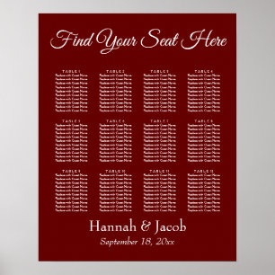 Burgundy Red Wedding Reception Seating Chart Poster