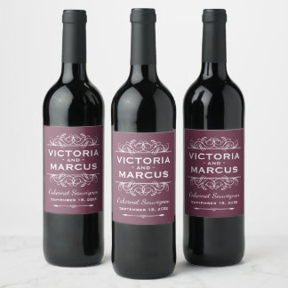 Burgundy Red Wedg Monogram Wine Bottle Favor Weinetikett