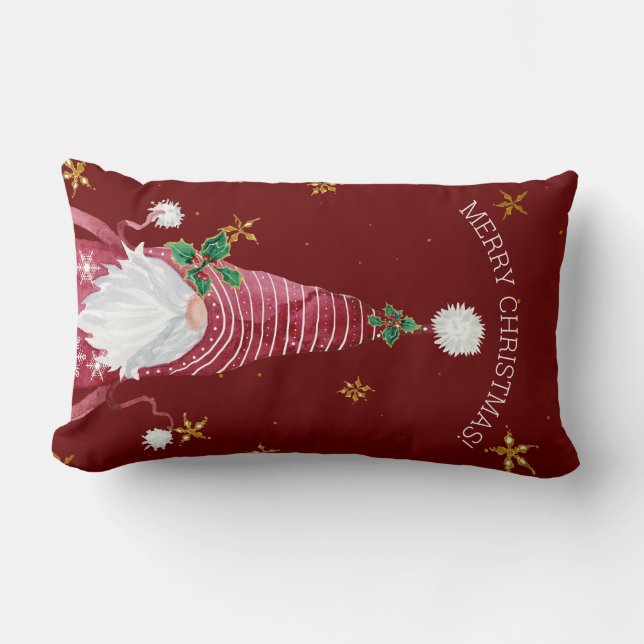 Burgundy Red Whimsical Gnome Frohe Weihnachtsstars Lendenkissen (Vorderseite)