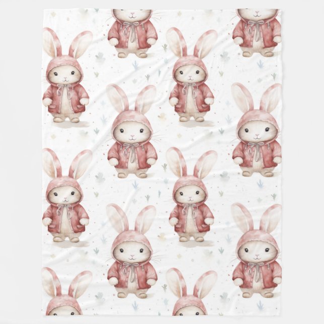 Burgundy Red White Bunnies Fleecedecke (Vorderseite)