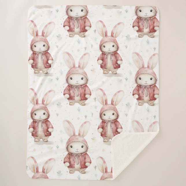 Burgundy Red White Bunnies Sherpadecke (Vorderseite)