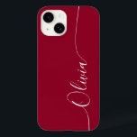 Burgundy Red White Elegant Calligrafy Script Name Case-Mate iPhone 14 Hülle<br><div class="desc">Burgundy Red White Elegant Calligraphy Script Custom Personalisiert Name iPhone 14 Smart Phone Cases bietet ein modernes und trendiges,  einfaches und stilvolles Design mit Ihrem personalisierten Namen in elegantem handgeschriebenen Kalligraphieskripttypografie auf bordeauxrotem Hintergrund. Entworfen von ©Evco Studio www.zazzle.com/store/evcostudio</div>