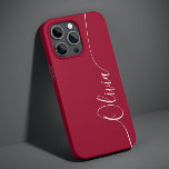 Burgundy Red White Elegant Calligrafy Script Name Case-Mate iPhone 14 Hülle<br><div class="desc">Burgundy Red White Elegant Calligraphy Script Custom Personalisiert Name iPhone 14 Smart Phone Cases bietet ein modernes und trendiges,  einfaches und stilvolles Design mit Ihrem personalisierten Namen in elegantem handgeschriebenen Kalligraphieskripttypografie auf bordeauxrotem Hintergrund. Entworfen von ©Evco Studio www.zazzle.com/store/evcostudio</div>