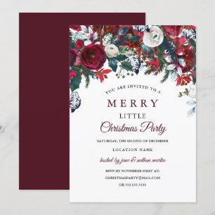 Burgundy Red White Floral Christmas Party Einladung