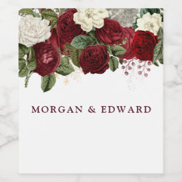 Burgundy Red White Floral Wedding Verlobung Weinetikett