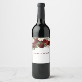 Burgundy Red White Floral Wedding Verlobung Weinetikett