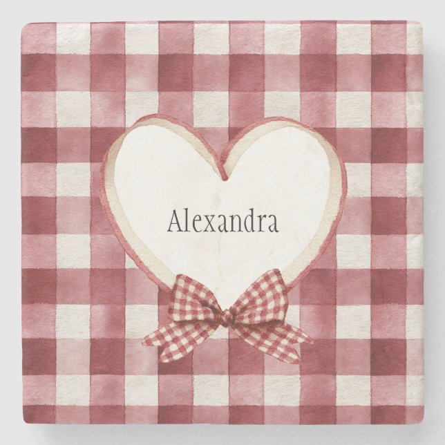 Burgundy Red White Heart Ribbon Birthday Steinuntersetzer (Vorderseite)