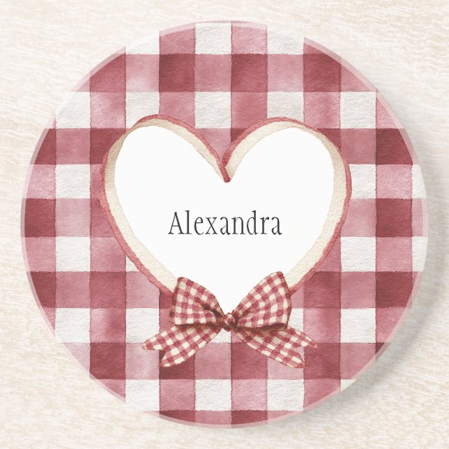 Burgundy Red White Heart Ribbon Valentine's Day Getränkeuntersetzer (Vorne)