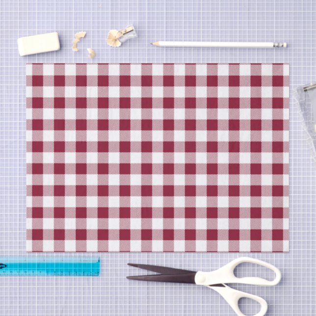 Burgundy Red White Kariert Pattern Seidenpapier (Handwerk)