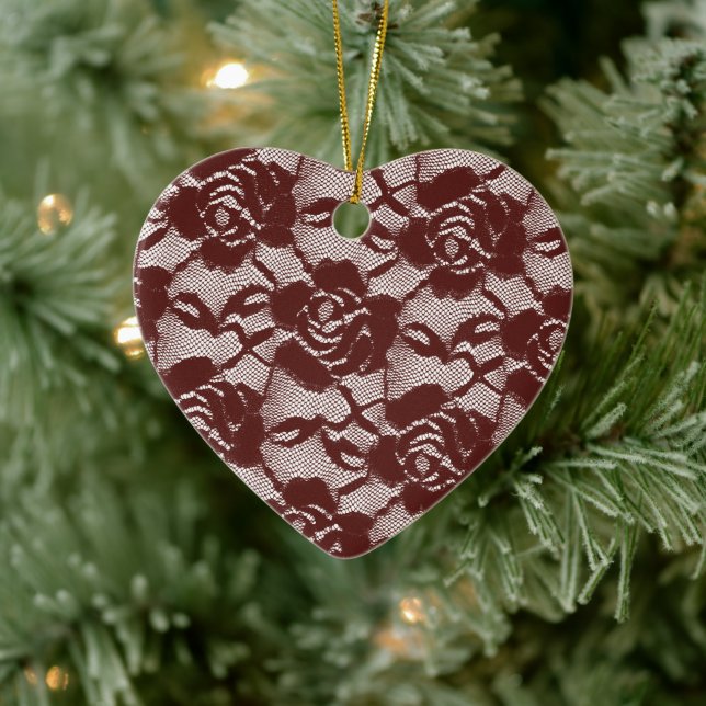 Burgundy Red White Lace Floral Keramik Ornament (Baum)
