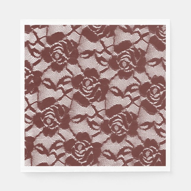Burgundy Red White Lace Floral Serviette (Vorderseite)