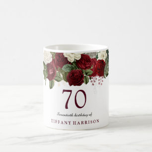 Burgundy Red White Rose 70. Geburtstag Gefallen Ge Kaffeetasse