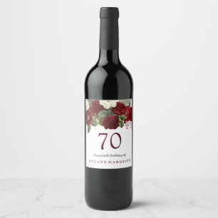 Burgundy Red White Rose 70. Geburtstagsparty Weinetikett
