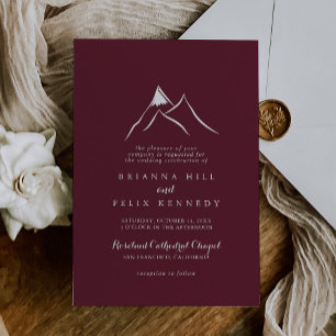 Burgundy Red White Silhouette Mountain Wedding Einladung