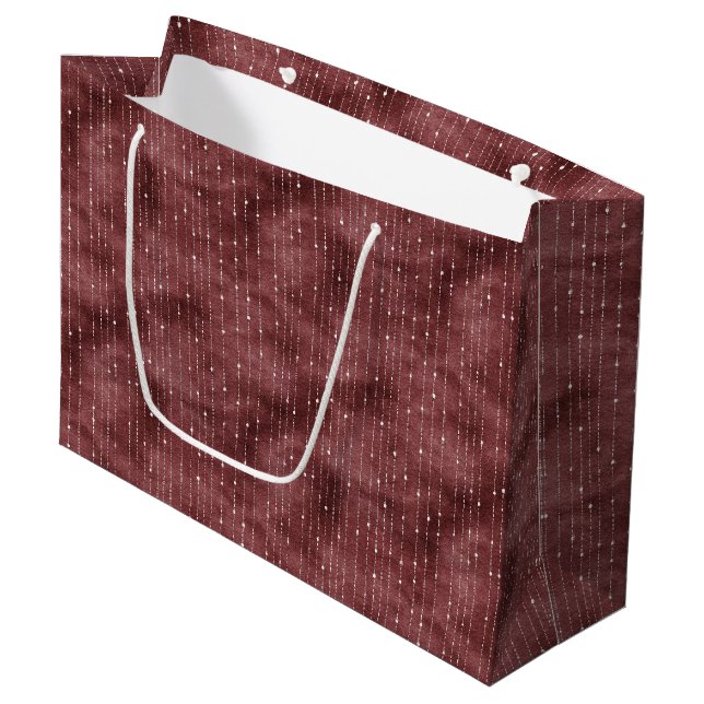 Burgundy Red White Stripes Valentine's Day Große Geschenktüte (Vorderseite Schrägansicht)