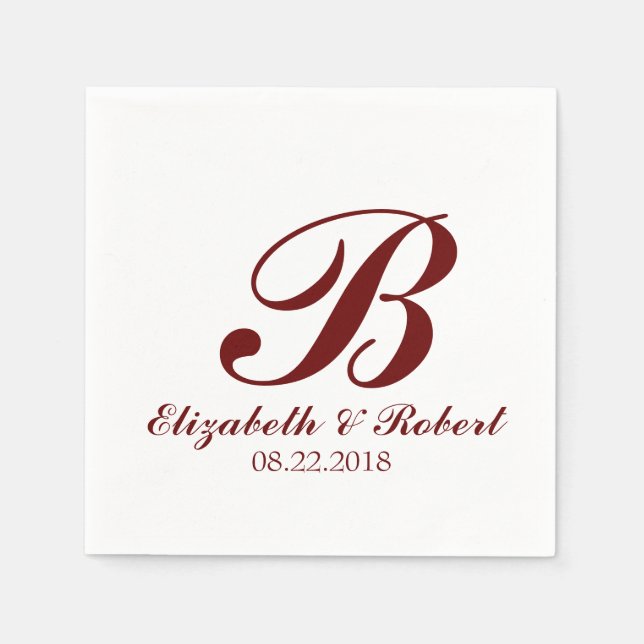 Burgundy Red White Wedding Monogram Serviette (Vorderseite)