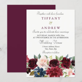 Burgundy Red Wine Blume Elegante Hochzeit Einladun Einladung