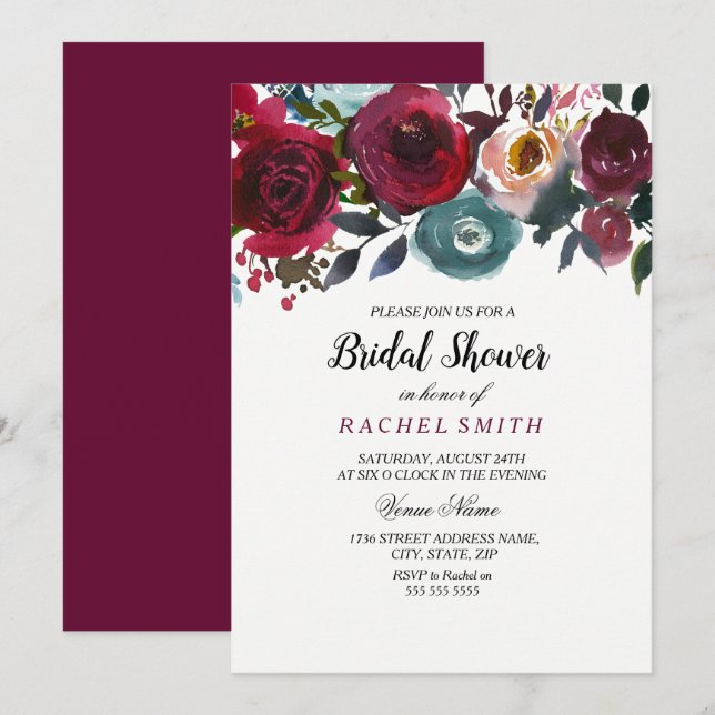 Burgundy Red Wine Bridal Dusche Einladung (Vorne/Hinten)