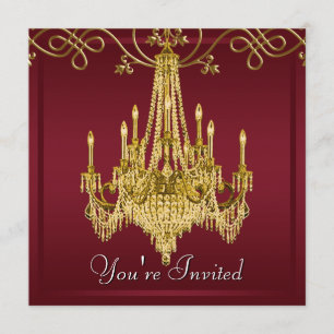 Burgundy Red Wine Gold Chandelier Party Einladung