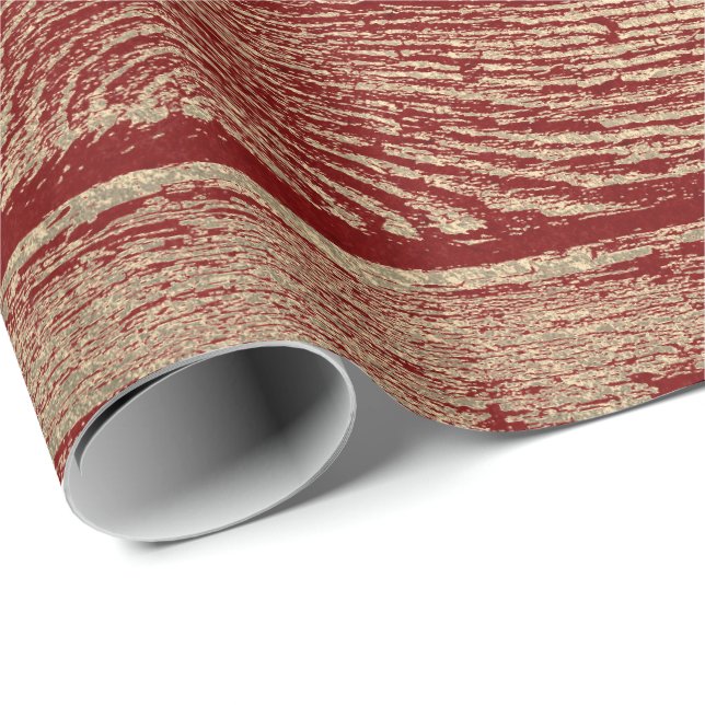 Burgundy Red Wine Gold Wood Shabby Foxier Geschenkpapier (Rolleneckpunkt)
