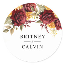 Burgundy Red Yellow Roses Floral Elegante Hochzeit