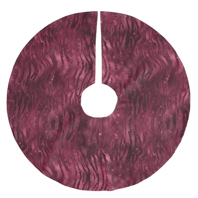 Burgundy Red Zebra Polyester Weihnachtsbaumdecke (Vorderseite)