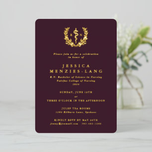 Burgundy Registered Nurse Asclepius+Laurel Wreath Folieneinladung