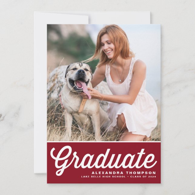 Burgundy Retro Bold Typografy Foto Abschluss Ankündigung (Vorderseite)
