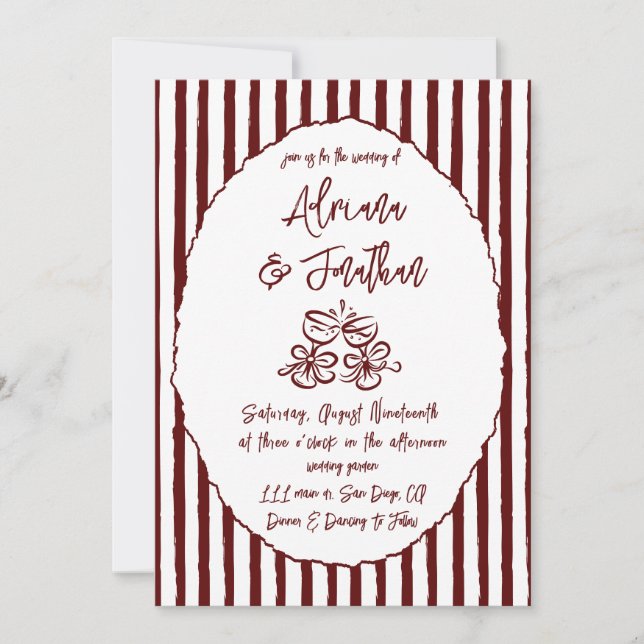 Burgundy Retro Foto Wedding Einladung (Vorderseite)