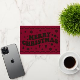 Burgundy Retro Groovy Merry Christmas