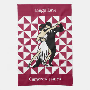 Burgundy Retro Tango Tänzer Geschirrtuch