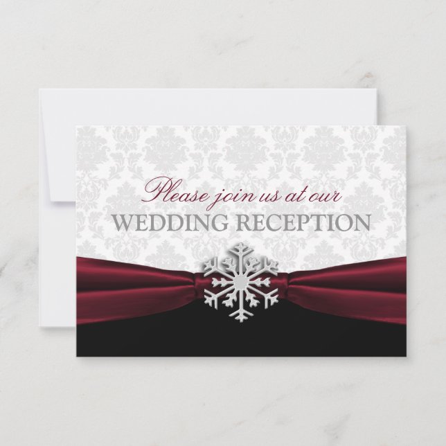 Burgundy Ribbon Winter Wedding Empfang Einladung (Vorderseite)